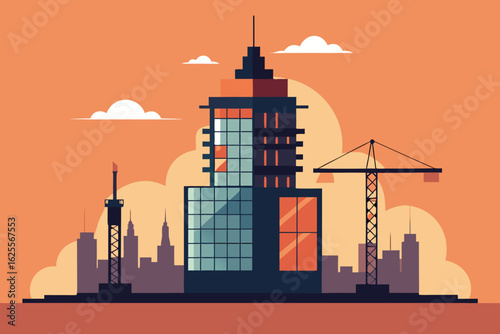 under construction office tower with cranes  .eps