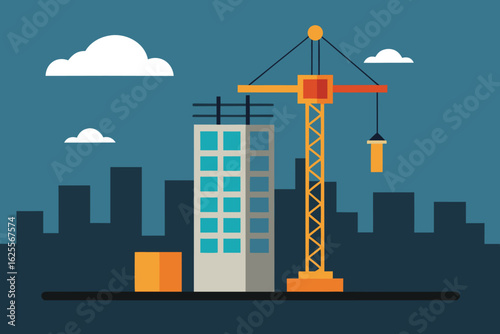 under construction office tower with cranes   (1).eps