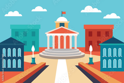 urban plaza surrounded by neoclassical buildings   (1).eps