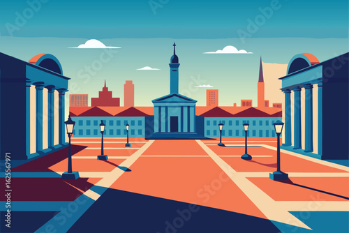 urban plaza surrounded by neoclassical buildings  .eps