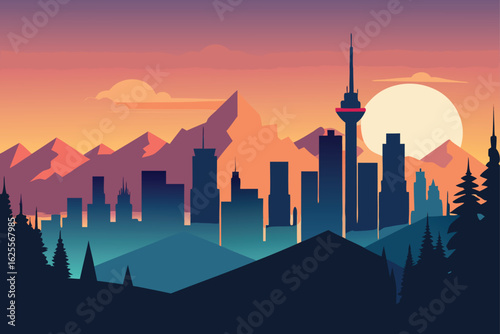 urban skyline blended with nature landscape  .eps