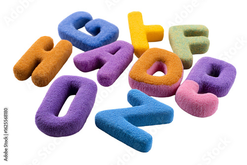 Plush colorful alphabet letters foam kids learning and education preschool abc blocks on transparent background