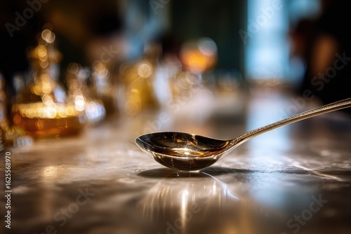 Golden Spoon on a Marble Bar Counter