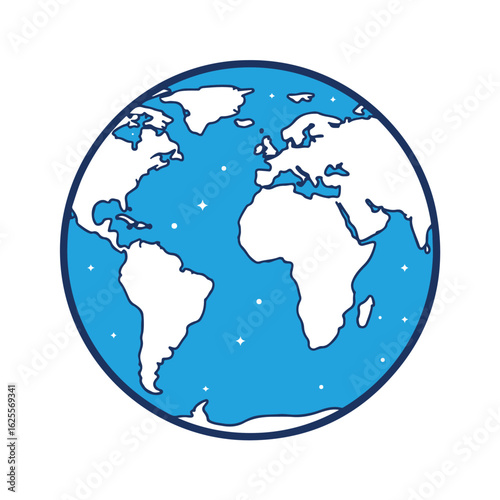 A simplified illustration of planet Earth showcasing continents and oceans in a circular design.