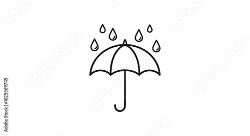 Simple Line Art Umbrella Icon with Rain Drops