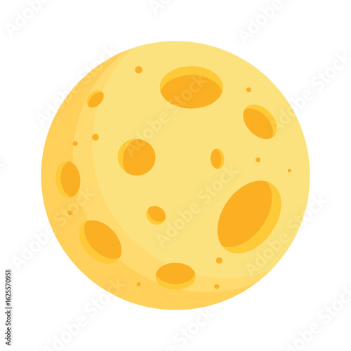 Flat style of the yellow moon with craters. Space, astronomy, and universe object. Vector illustration