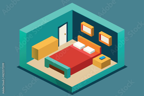 vector isometric layout of a furnished bedroom  .eps