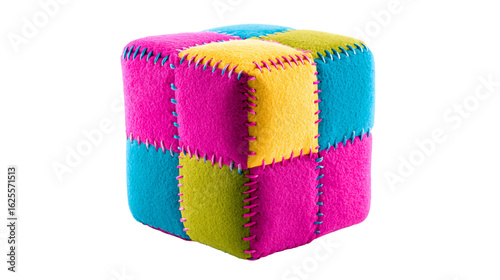 Plush buy colorful cube pouf ottoman seating stool home decor furniture accent kids room playroom decor transparent background