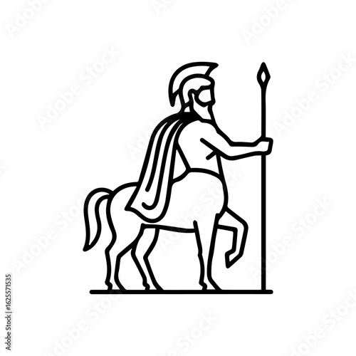 Centaur warrior in outline stands firm holding a spear