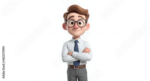 Confident Cartoon Businessman with Folded Arms