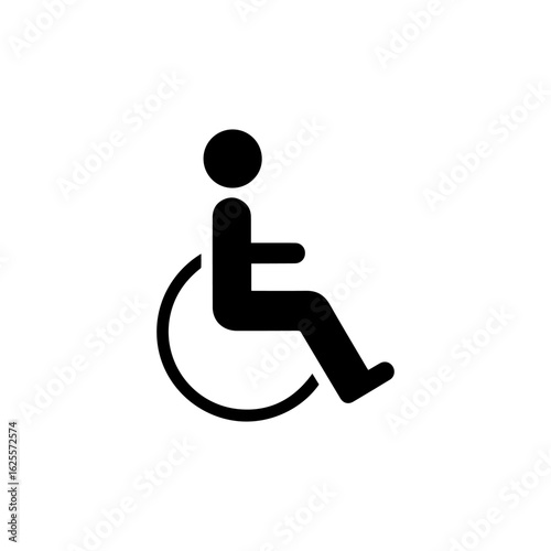 The image depicts a black wheelchair symbol on a white background