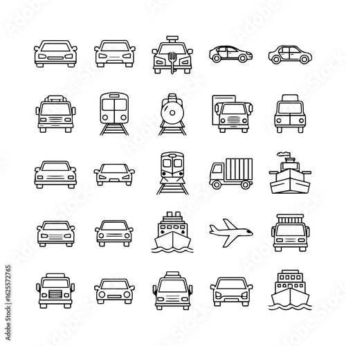 Transportation icons arrayed in a grid