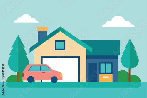 home with car parked in driveway  .eps