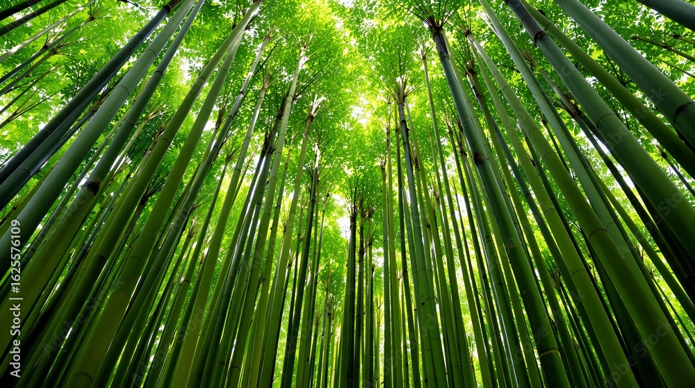 Fototapeta premium Lush Green Bamboo Forest Canopy Nature Background