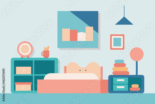 interior design vector of a gender neutral bedroom.eps