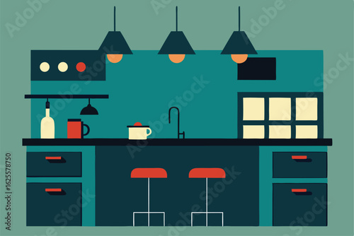 modern kitchen and island layout with pendant ligh (1).eps