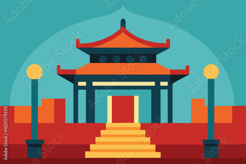 museum interior with chinese architecture exhibit  (1).eps