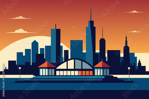 navy pier with skyline background  .eps