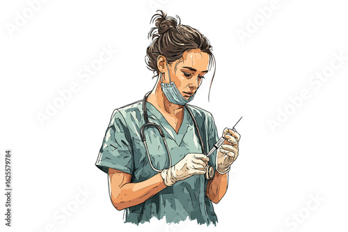 Nurse preparing a syringe isolated