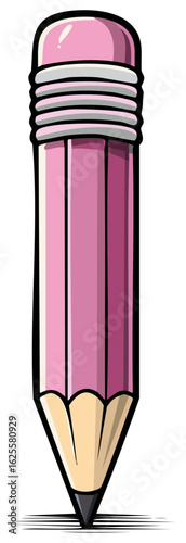 Illustration of a sharp pink pencil with a pink eraser and a graphite tip
