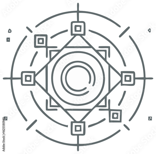 Mystical magic circle with geometric shapes and symbols line art illustration