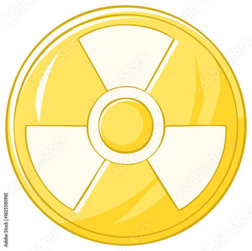Bright yellow circular radioactive hazard symbol with a clean graphic style and soft shading