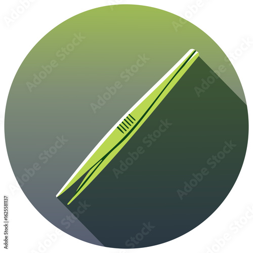 Green tweezers precision tool icon in a flat design style with long shadow