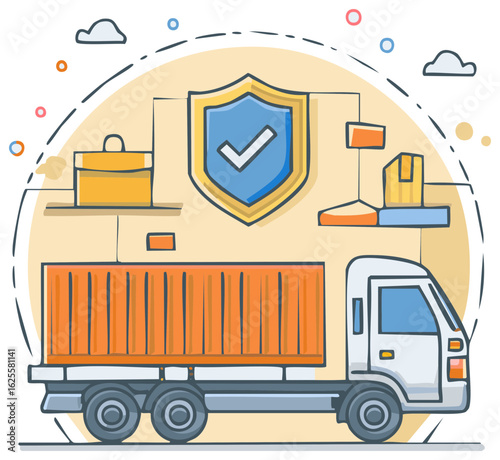 Secure cargo and freight insurance concept with a delivery truck and shield icon