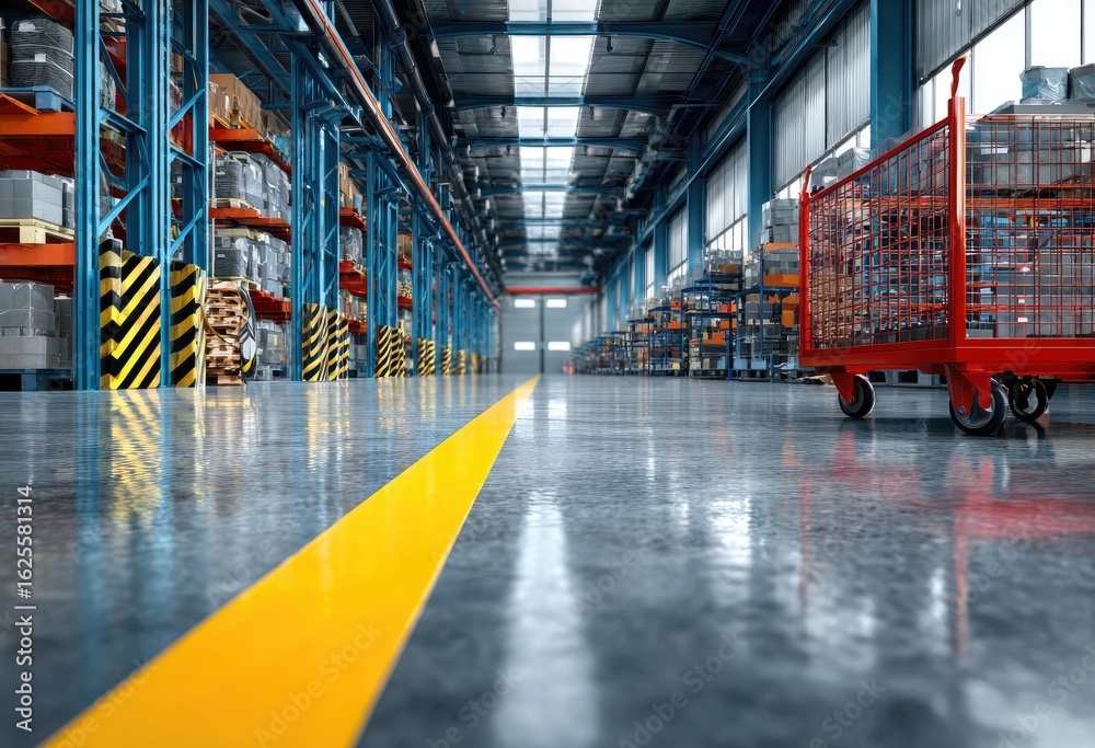 Fototapeta premium Industrial warehouse interior, bright, spacious