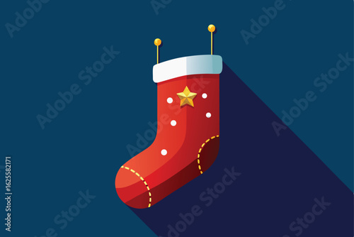 red christmas stocking with gold embroidery and t.eps