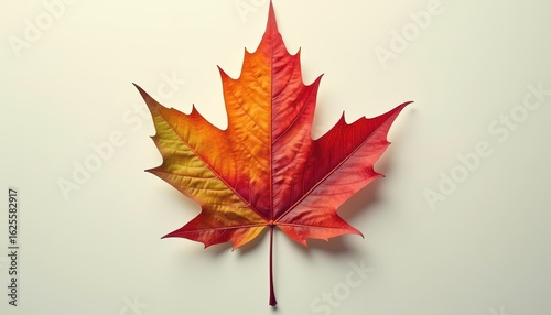 Vibrant Autumn Maple Leaf with Rich Red and Orange Colors on a Light Background