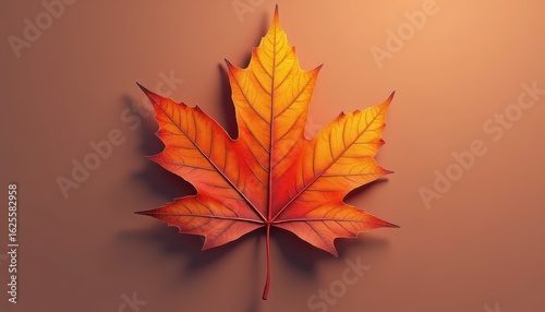 Vibrant Maple Leaf Displaying Autumn Colors Against a Soft Neutral Background