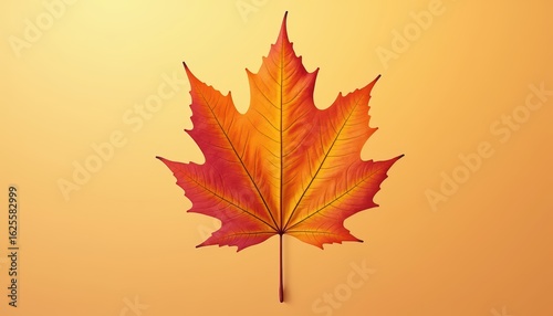 Vibrant Orange Maple Leaf on Soft Gradient Background for Autumn Season Aesthetic