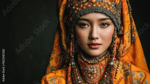 Ethereal beauty: A portrait of a woman adorned in cultural finery and ornamentation
