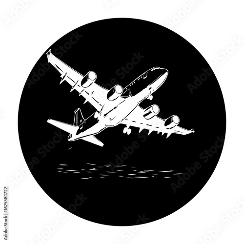 Aviation illustration airplane flight transport travel sky silhouette monochrome design journey airline vector trip adventure black circular