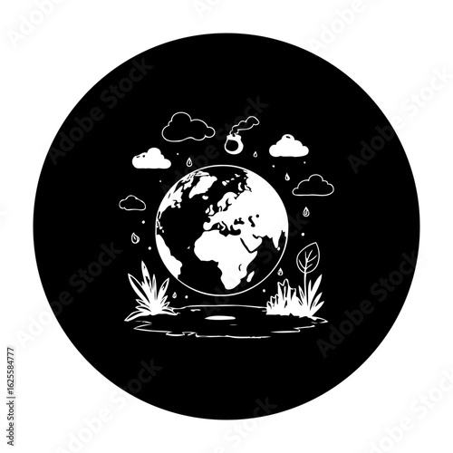 Earth Illustration Symbolizes Environmental Issues with Pollution and Water Depletion, Urging Action for a Sustainable Future
