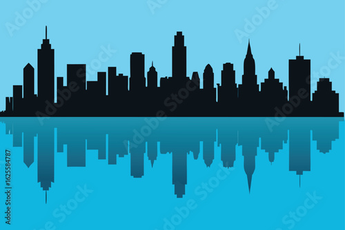 silhouette skyline with reflection on lake michiga (1).eps