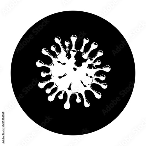 A minimalist representation of a virus on a black background highlighting disease and health crisis awareness