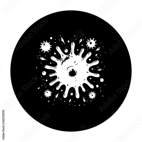 Stylized viral infection vector illustration in abstract black and white design graphic and modern theme depicting illness