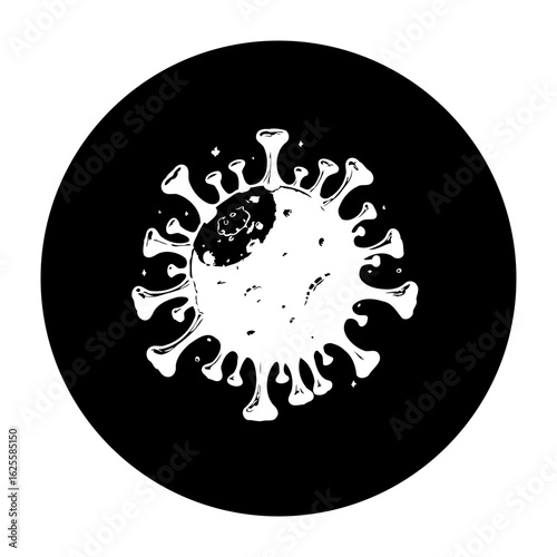 Monochromatic stylized coronavirus cell icon with simplistic design that symbolizes global health crisis pandemic awareness