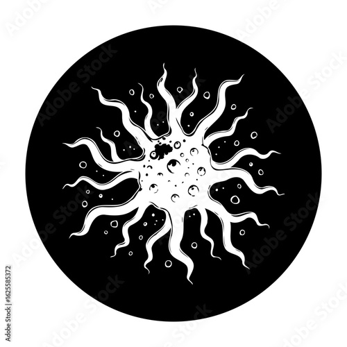 Stylized vector representation showcasing a biological pathogen or virus with artistic flare and dark background