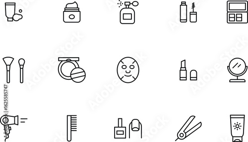 Cosmetics and Beauty Essentials Line Art Icons