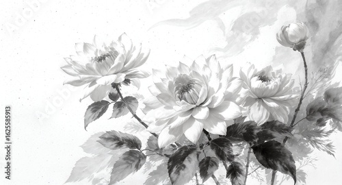 Monochromatic Floral Background Elegant Blooms in Black and White