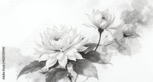 Monochromatic Floral Illustration Elegance in Black and White