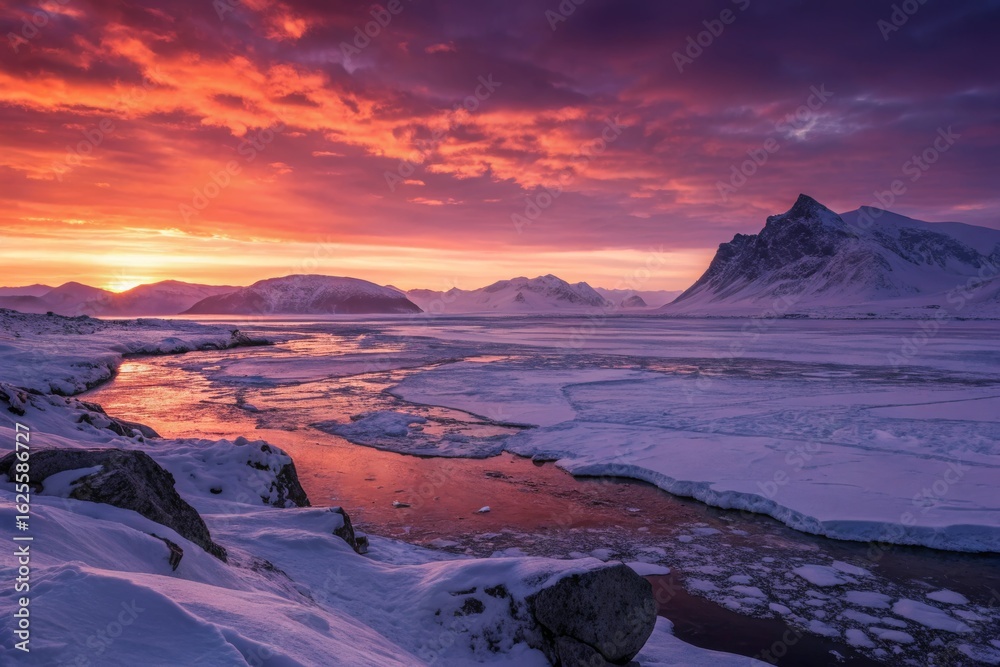 Fototapeta premium Arctic Landscape at Fiery Sunset