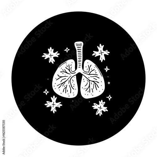 Lung health concept in a minimalist illustration, representing respiratory wellness and care with floral decorative elements around organs
