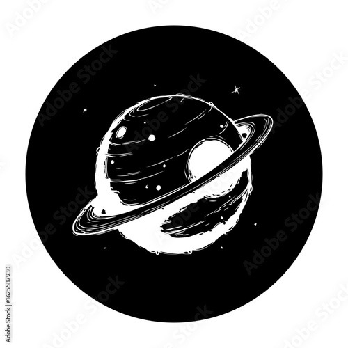 Mystical saturn with rings orbiting in the vastness of space in an artistic depiction with stars