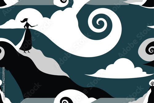 vector fantasy scene of a banshee opera singer on .eps