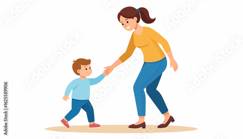 Mother and child bonding, parent support and care illustration
