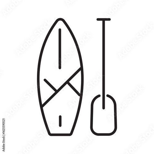 A single icon of paddleboarding in line or outline style, suitable for calm water adventure themes. Editable stroke vector illustration.